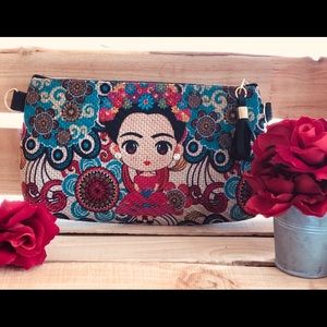 Crossbody Frida Kahlo Jute clutch bag